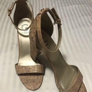 G by Guess Cork Ankle Strap Heels